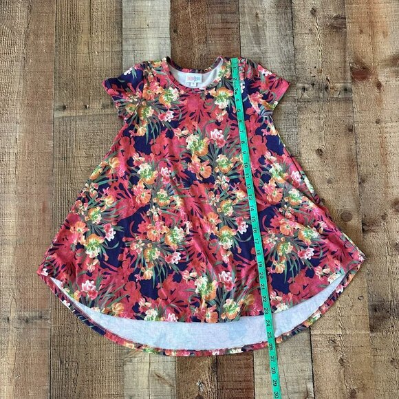 Lularoe Girls Size 6 Pink Hawaiian Floral Print Short Sleeve Knee Length Drees - Picture 3 of 9